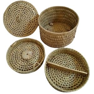 Round Lidded Basket Storage Decorative